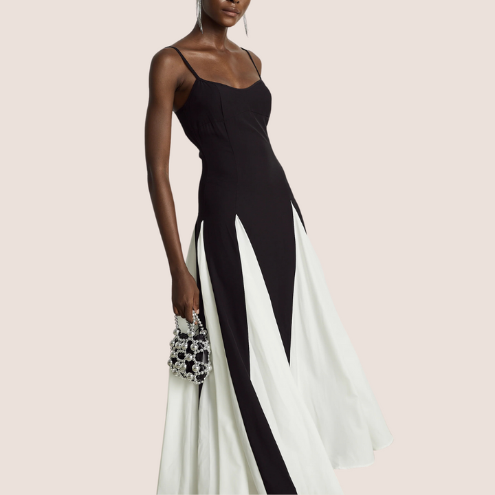 Ilonka™ - Contrast Pleated Maxi Dress